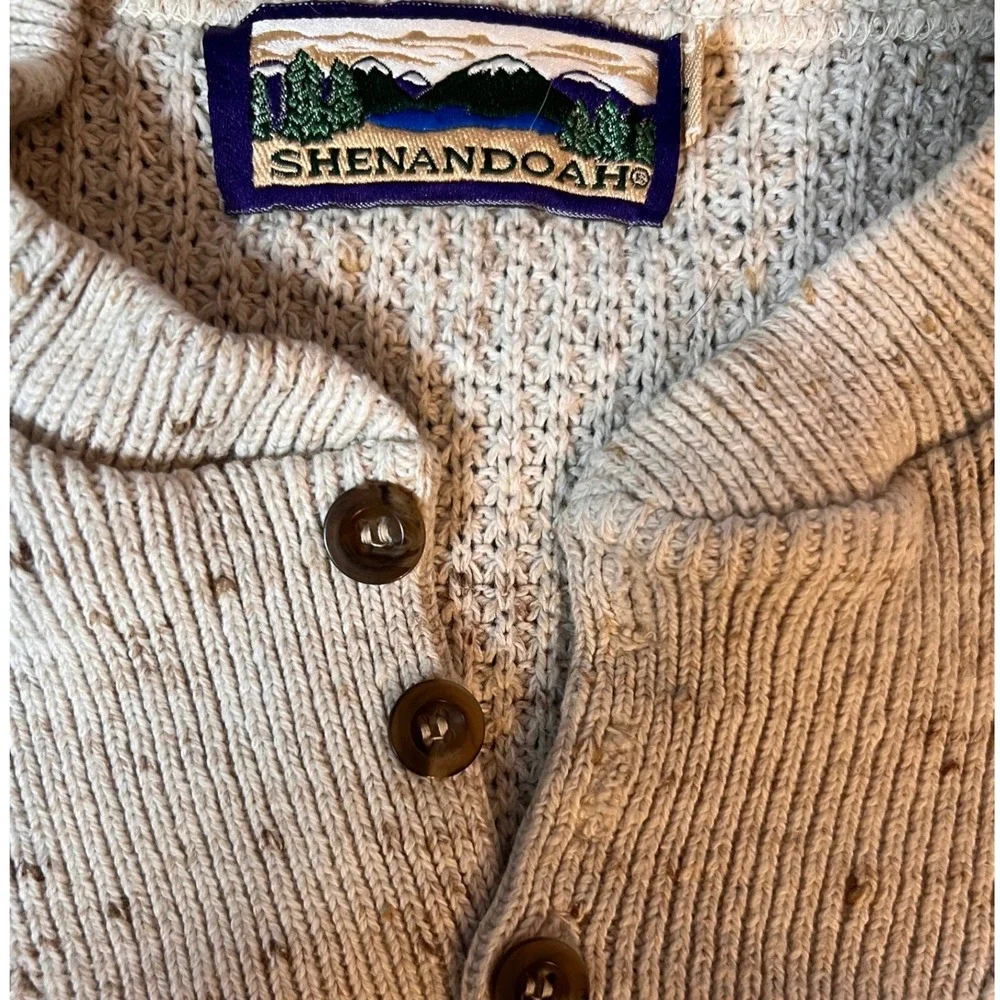 Shenandoah Mens Medium Beige Speckled Henley Mock Neck Knit Sweater USA